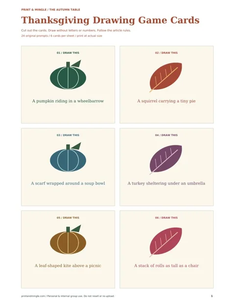 Thanksgiving Drawing Game Cards printable preview