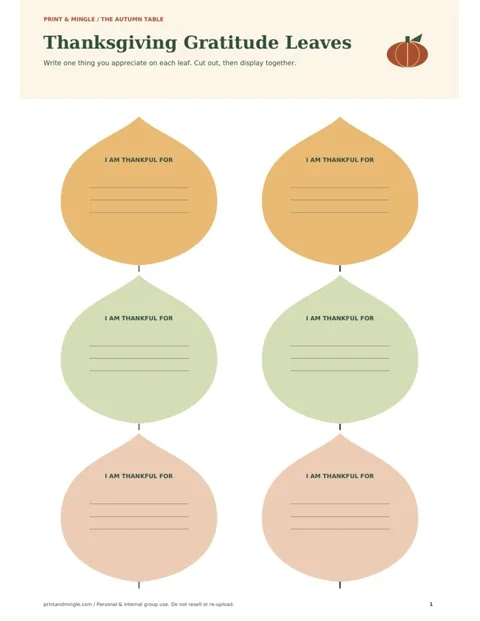 Thanksgiving Gratitude Leaves printable preview